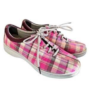 Dansko Brandi Preppy Clueless Pink Madras Plaid Lace Ip Sneakers 40 EU 9.5-10